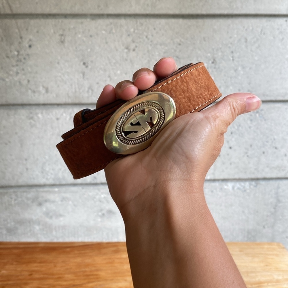 🇦🇷 Leather Suede Belt with custom initials buckle buckle SM in Carpincho